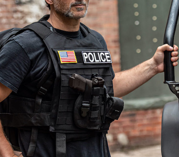 bulletproof backpack with holster shown