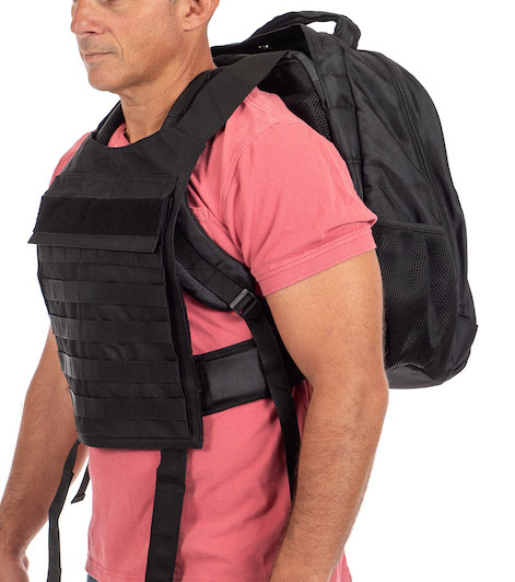 Bullet proof backpack the switchblade - fully deployed for front and back protection