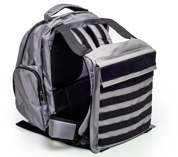 Gray colored Switchblade Bulletproof Backpack shown deployed
