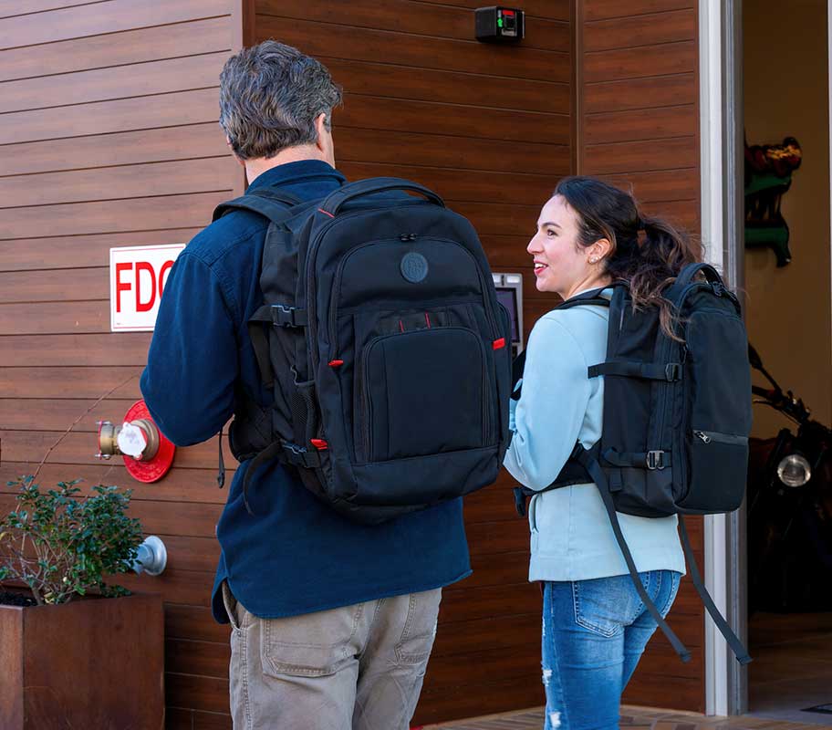 BodyGuard backpacks being worn by couple